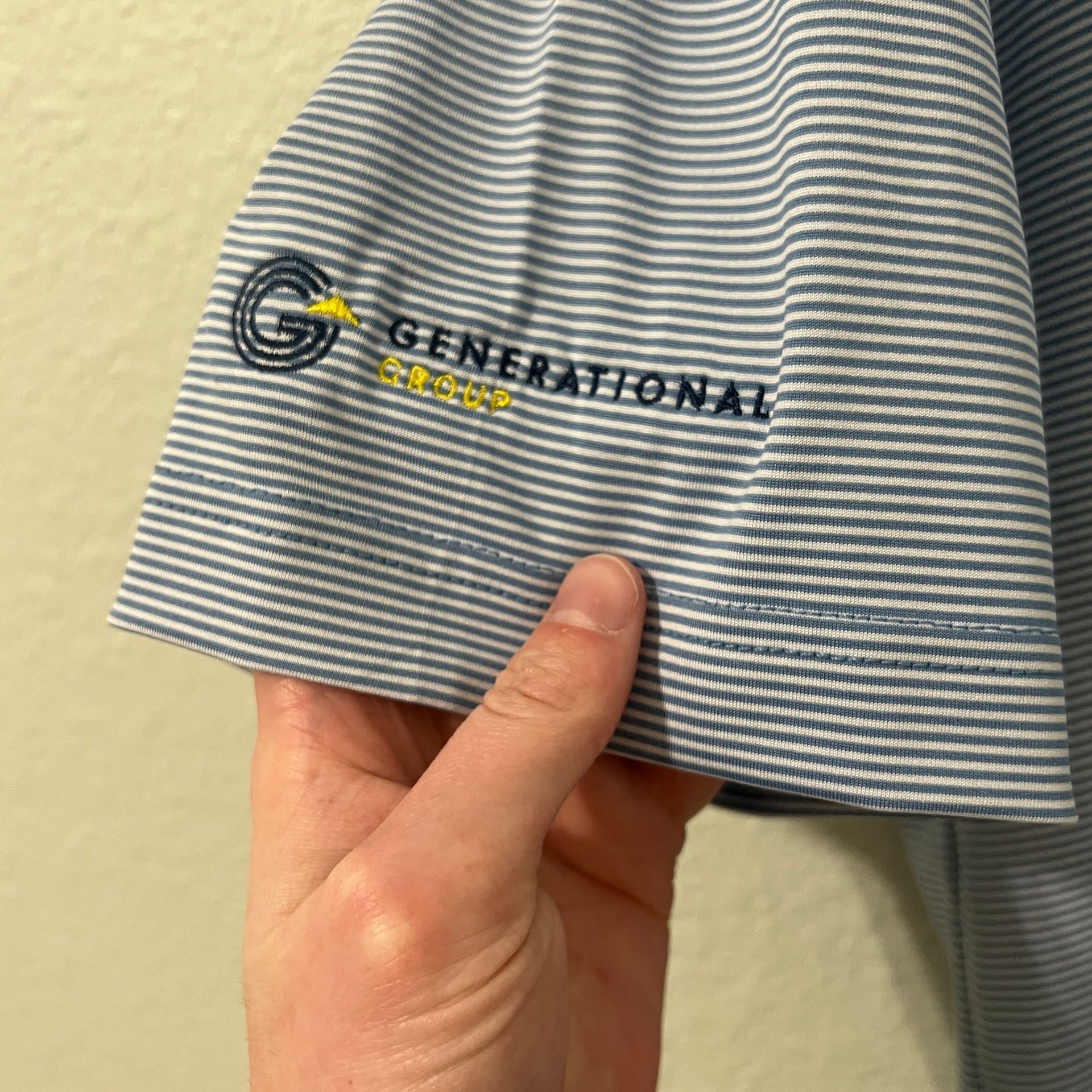 Rhoback The Crispy Stripe Blue White Striped Polo Shirt with Embroidered Logo Size Medium 2