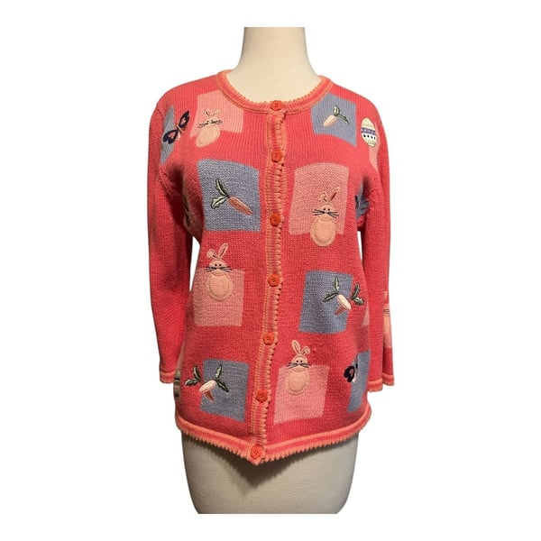 Christopher & Banks Vintage Easter Embroidered Cardigan Sweater Small