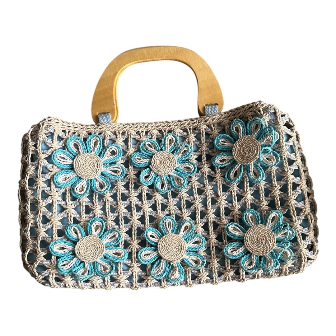 Pretty Spring Crochet Handbag, NWOT 13” x 8” x 4” Zipper Closure 2