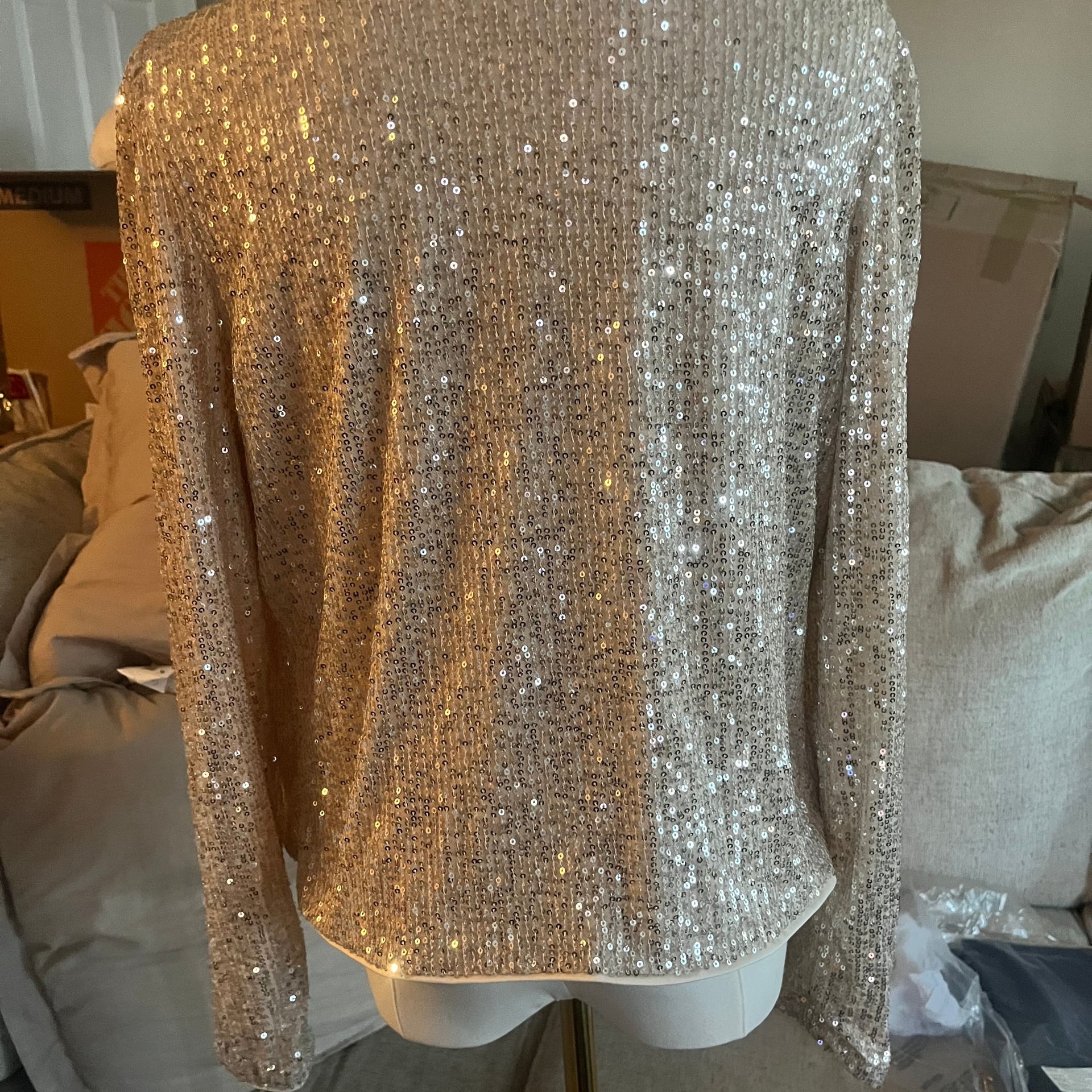 YiZYiF Women’s Gold Sequin Long Sleeve Jacket - Size L 3