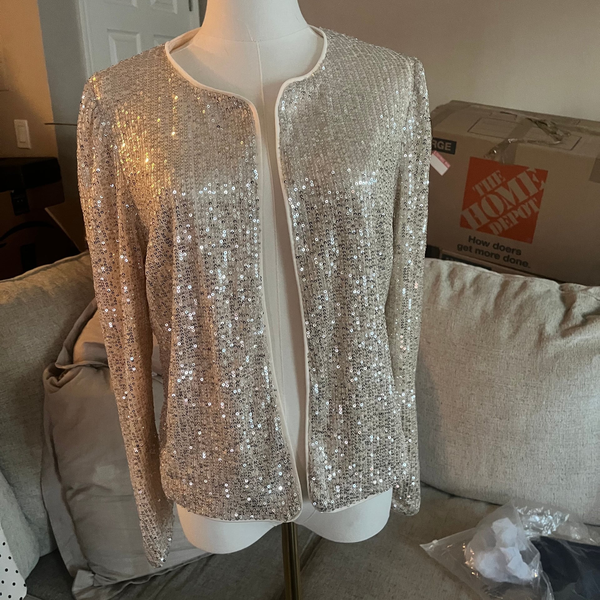 YiZYiF Women’s Gold Sequin Long Sleeve Jacket - Size L 1