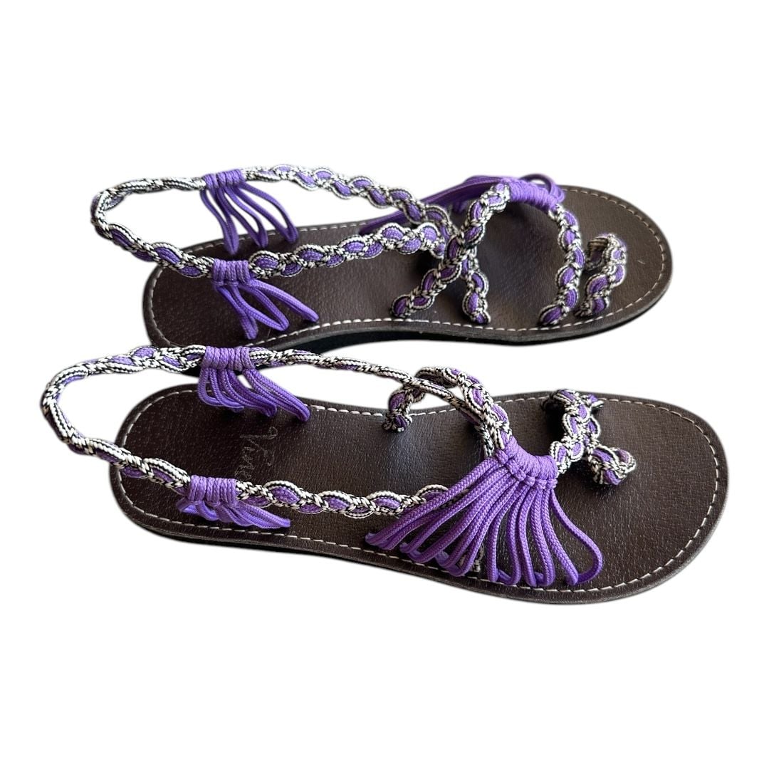 Free Way Vines Women's Hand-woven Flat sandals, Lightweight Casual Purple White 7.5 3