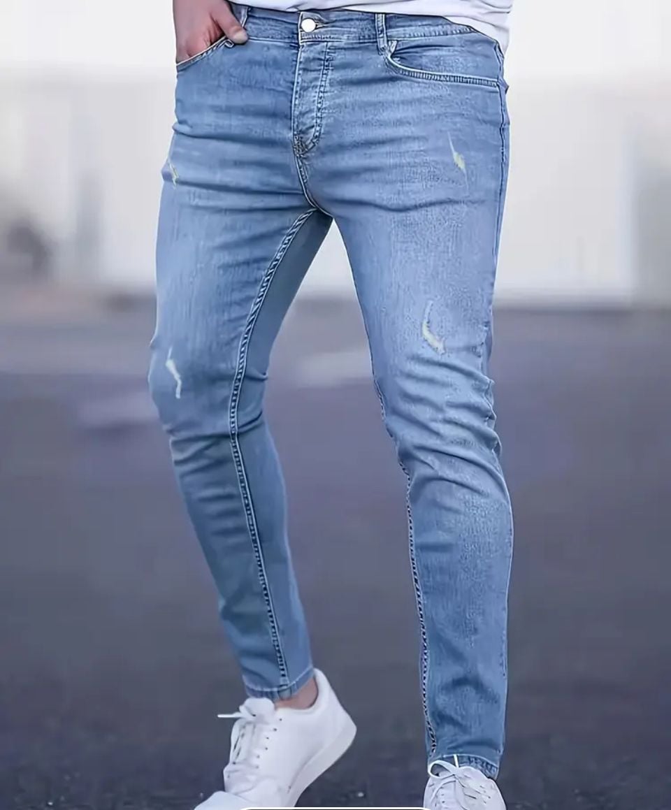 DGHM-JLMY Men's Casual Ripped Slim Jeans Stretchy Ripped Skinny Jeans Taped Jeans Stretch Destroyed Denim Pants (Light Blue,28) : Clothing, Shoes & Jewelry, 1
