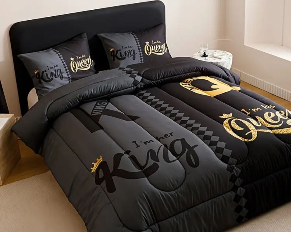 King And Queen Couple Full Bedding Set 7 Piece For Men Women,Black White Crown Comforter Set With Sheets Mr Mrs His Her Bed In A Bag Romantic Valentine'S Day Wedding Gifts Bed, 1