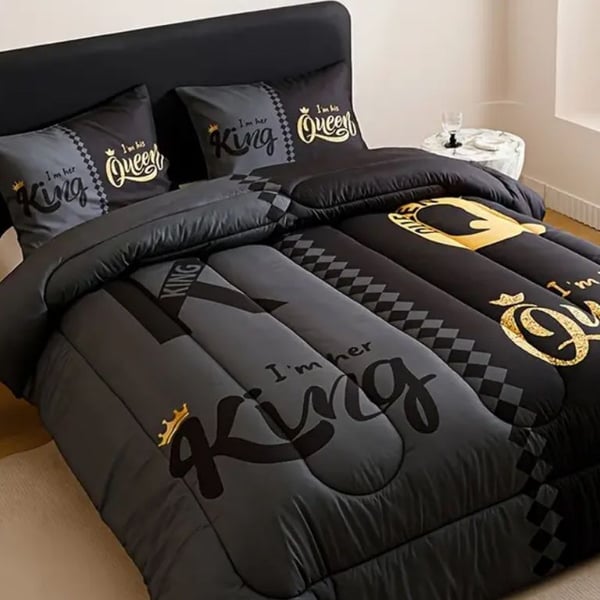 King And Queen Couple Full Bedding Set 7 Piece For Men Women,Black White Crown Comforter Set With Sheets Mr Mrs His Her Bed In A Bag Romantic Valentine'S Day Wedding Gifts Bed,
