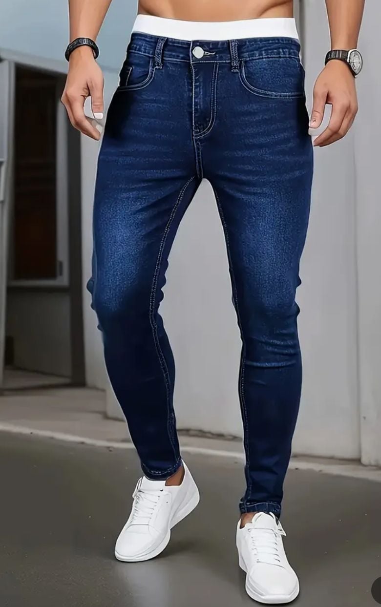 SSAAVKUY Jeans Pants Slim Fit, Younger-Looking Fashionable Colorful Comfy Stretch Jeans Pants for Men, Skinny Jeans Stretch Fit Denim Pants Blue 4 - .com 1