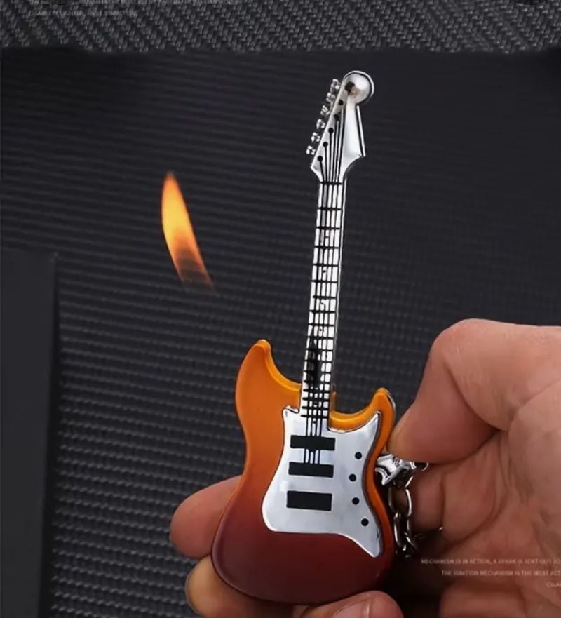 WEQTETJU Fancy Fun Guitar Lighter Refillable Metal Vintage Keychain Lighter Unique Novelty Cool lighters for Men Fireplace Candle Camping BBQ (Without Butane Gas) (#3) : Health & Household, 1
