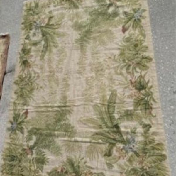 Needlepoint Hand Stitched Palm Tree Design Rug 4’ by 6’ Borders Intact Great Color