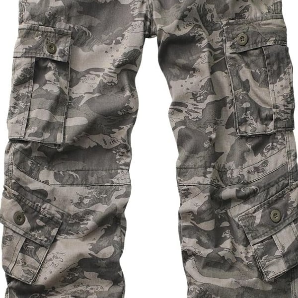 AKCARGO Cargo Pants for Men Casual Outdoor Relaxed Fit Camo Work Pants with 8 Pockets No Belt Battlefield Camo 30 at Amazon Men's Clothing store, $33*