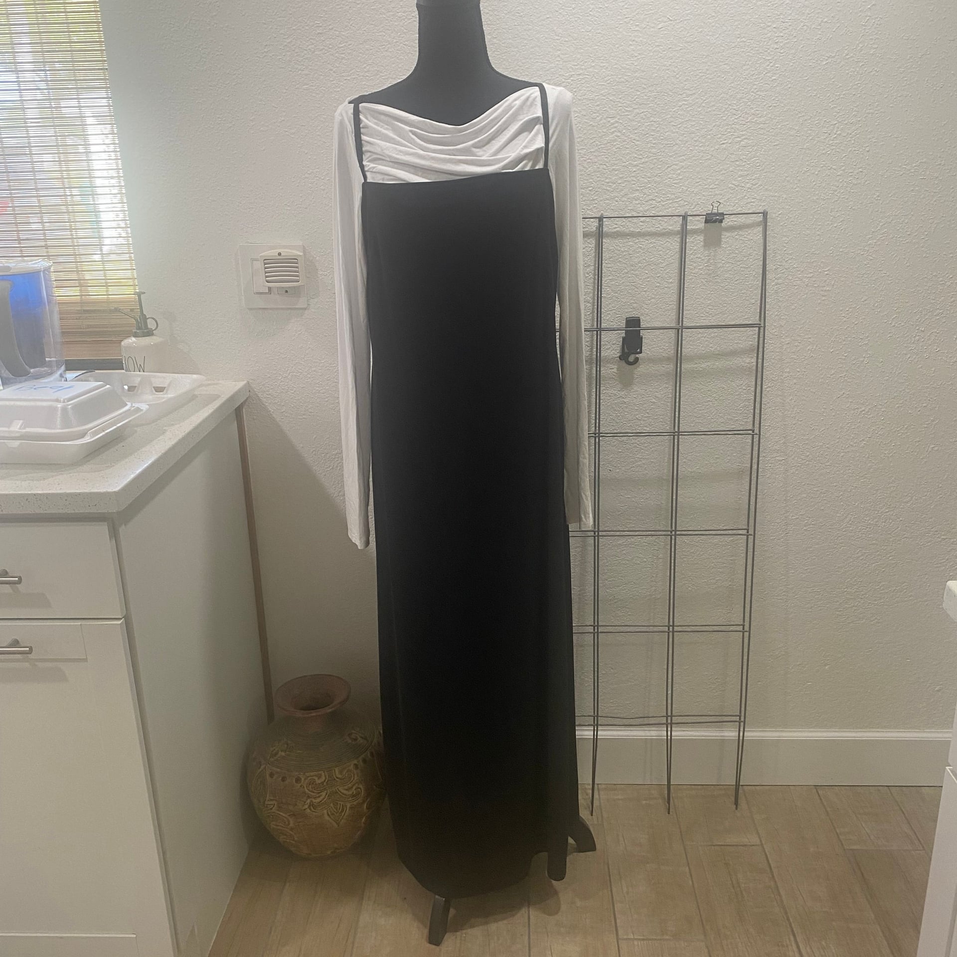 Black Camisole or Slip Dress Floor Length Elastic Straps Size 15/16 White shirt sold separately 2
