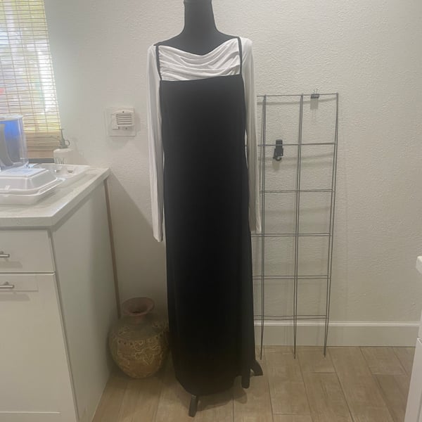 Black Camisole or Slip Dress Floor Length Elastic Straps Size 15/16 White shirt sold separately