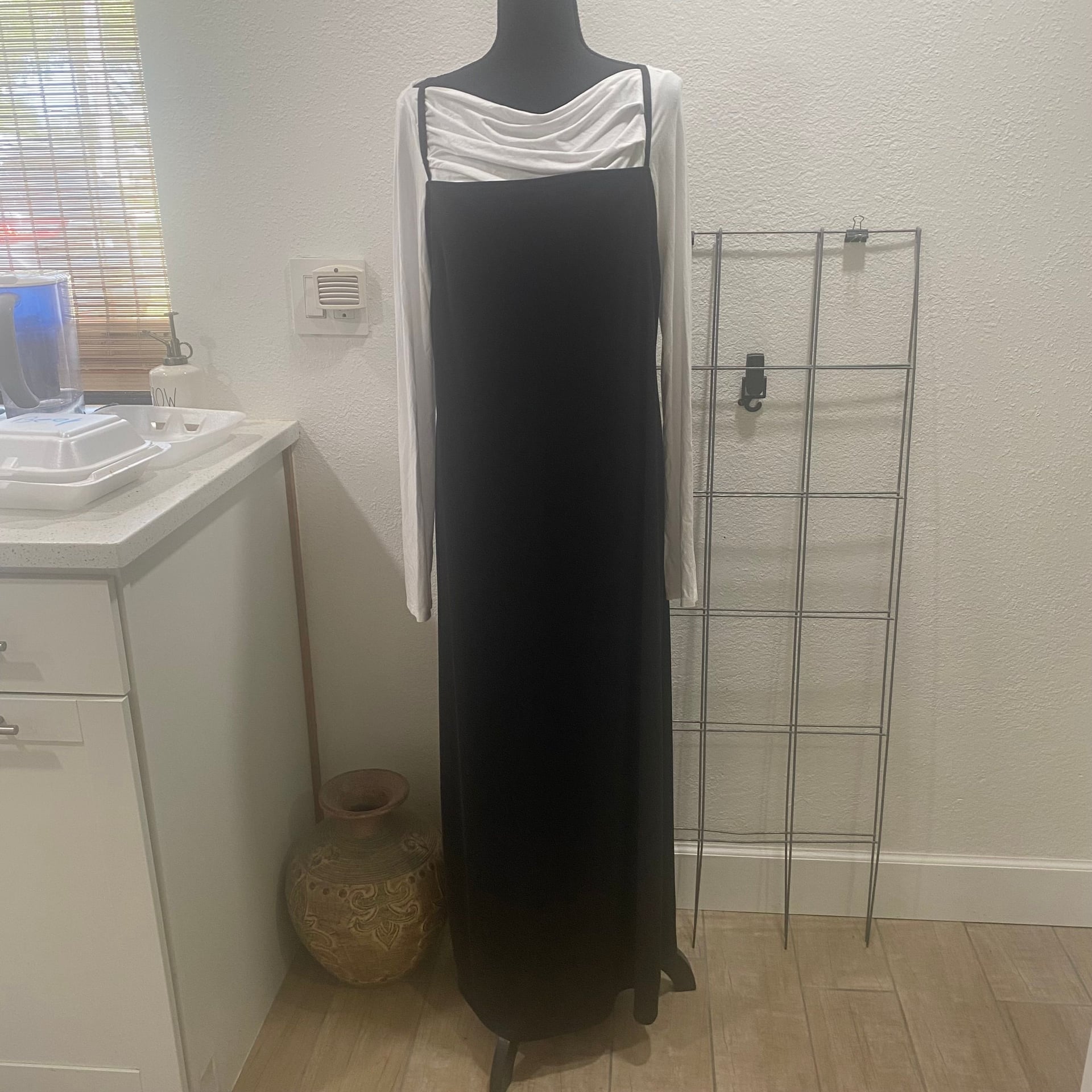 Black Camisole or Slip Dress Floor Length Elastic Straps Size 15/16 White shirt sold separately 4