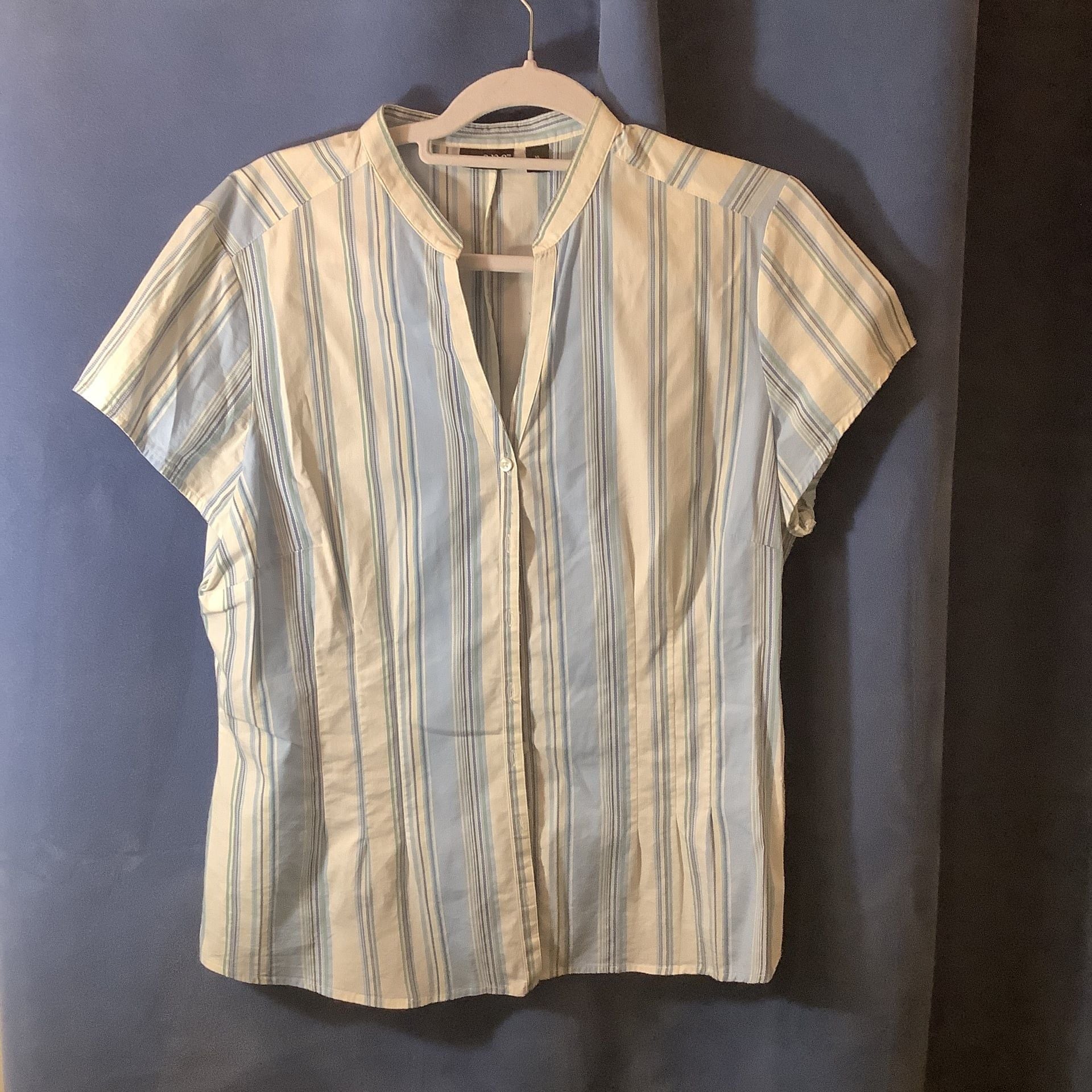 Women's Blue Striped Short Sleeve Blouse 2