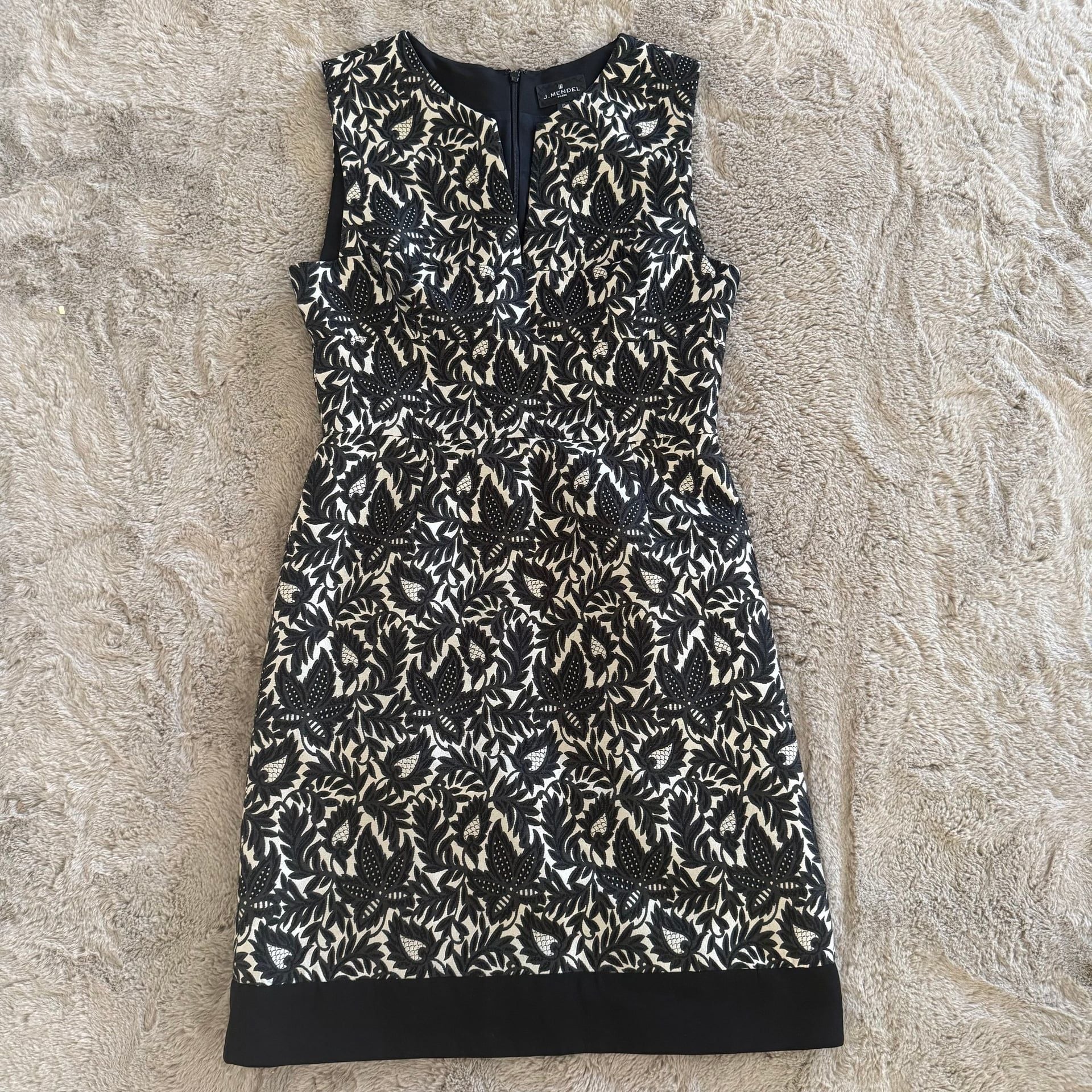 J. Mendel Paris Sleeveless Black White Embroidered Dress Size 10 Silk Wool Blend Made USA 1