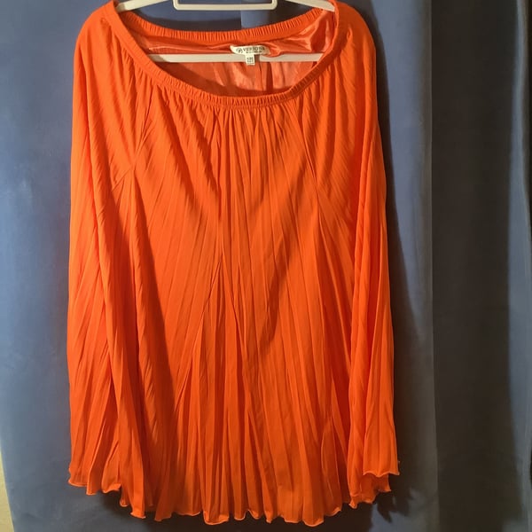 Bright Orange Pleated Chiffon Blouse