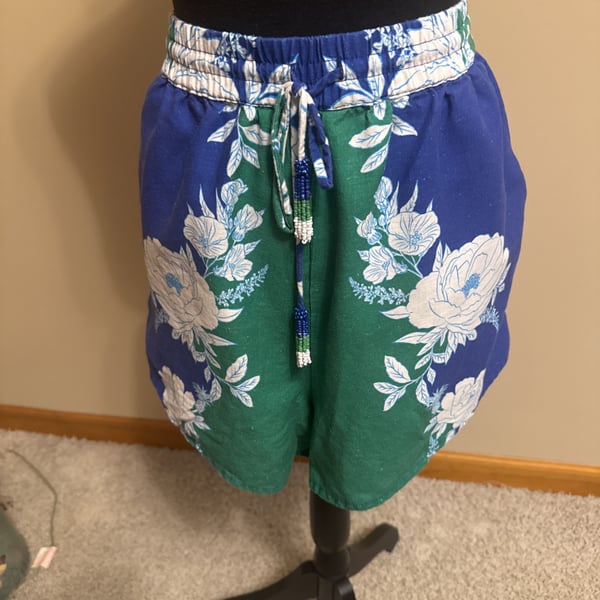 Green Floral Linen Shorts for Women for sale