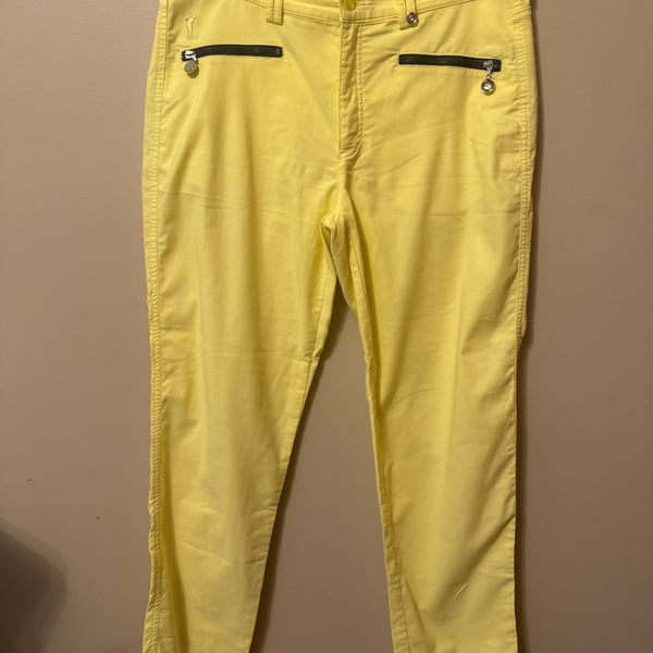 GOLFINO Yellow Slim Fit Golf Trousers with Zipper Accents