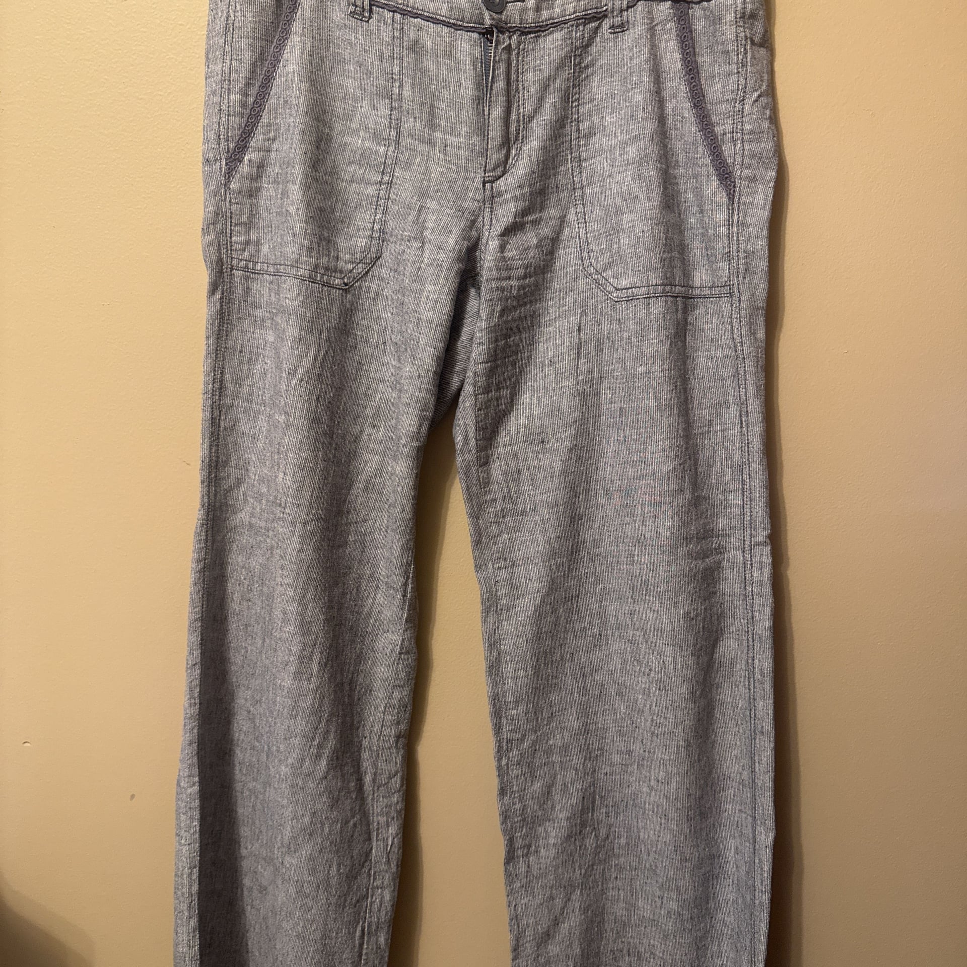 Pilcro Anthropologie Pants Womens No. 8 Blue Linen Wide Leg Pockets 1