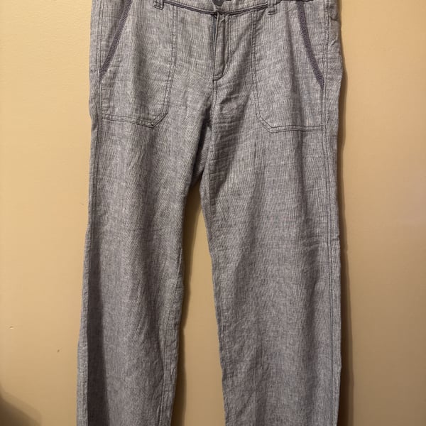 Pilcro Anthropologie Pants Womens No. 8 Blue Linen Wide Leg Pockets