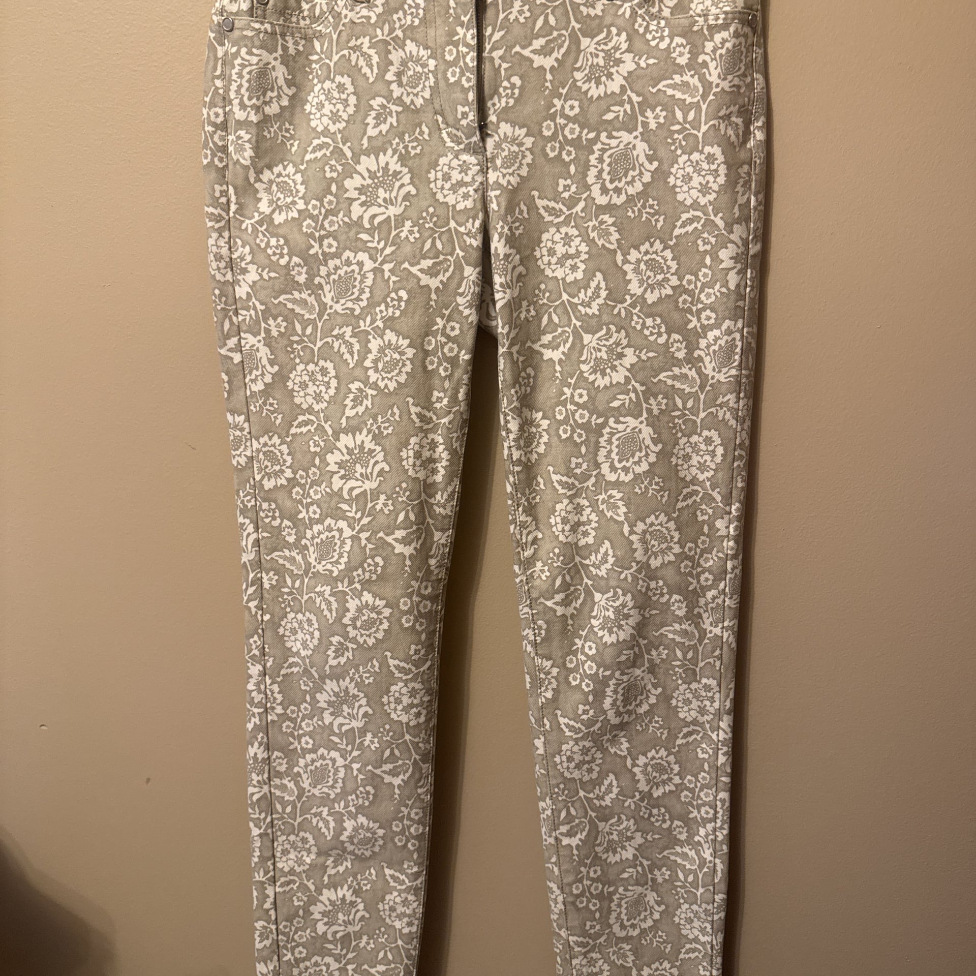 J McLaughlin Jean Pants Women 4 Straight Leg Beige Mid-Rise Tan Floral 1