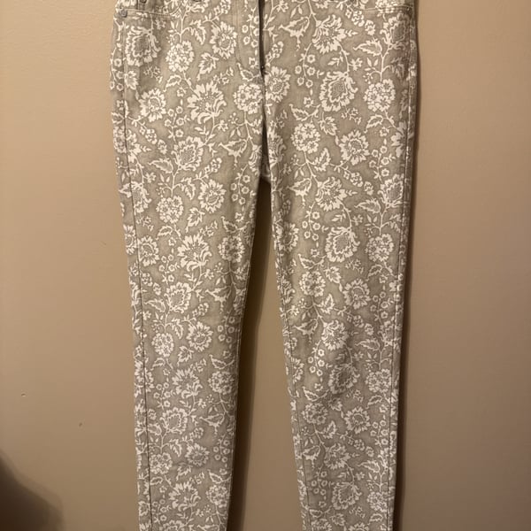 J McLaughlin Jean Pants Women 4 Straight Leg Beige Mid-Rise Tan Floral