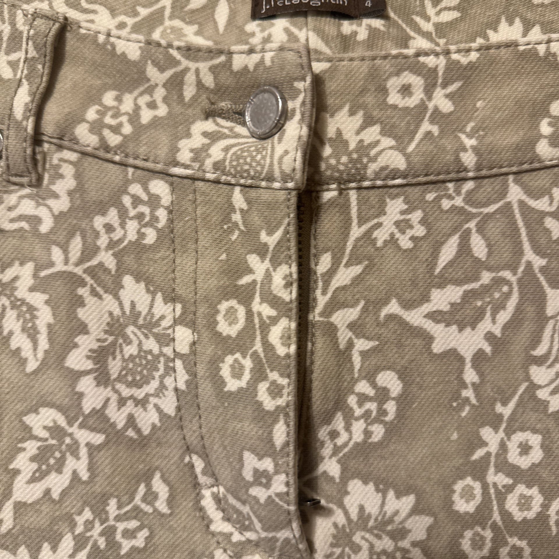 J McLaughlin Jean Pants Women 4 Straight Leg Beige Mid-Rise Tan Floral 2