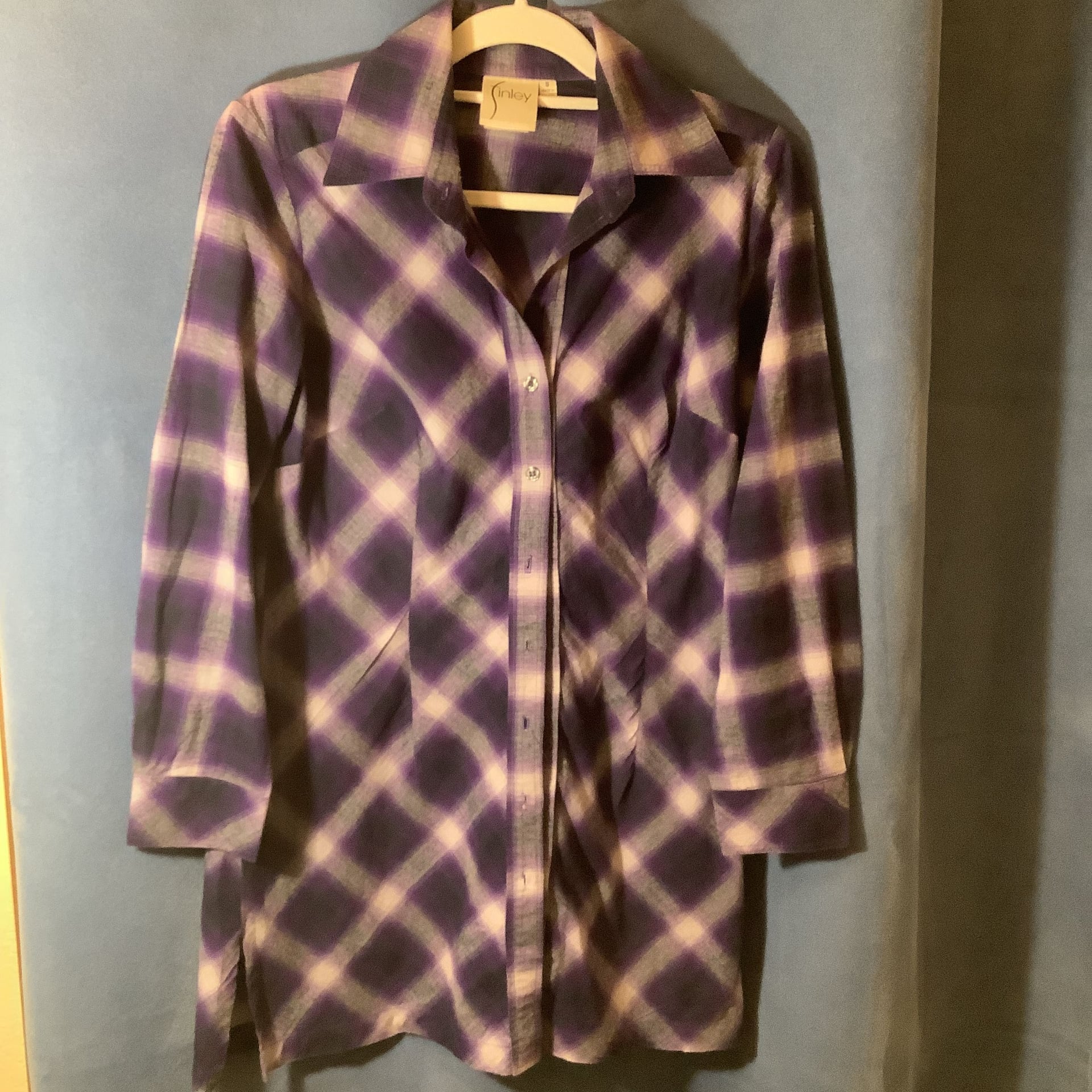 Purple Plaid Long-Sleeve Dress 1