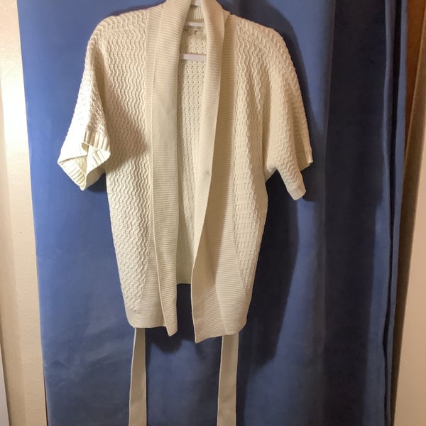 Women's Cream Open-Front Knit Cardigan with Belt
