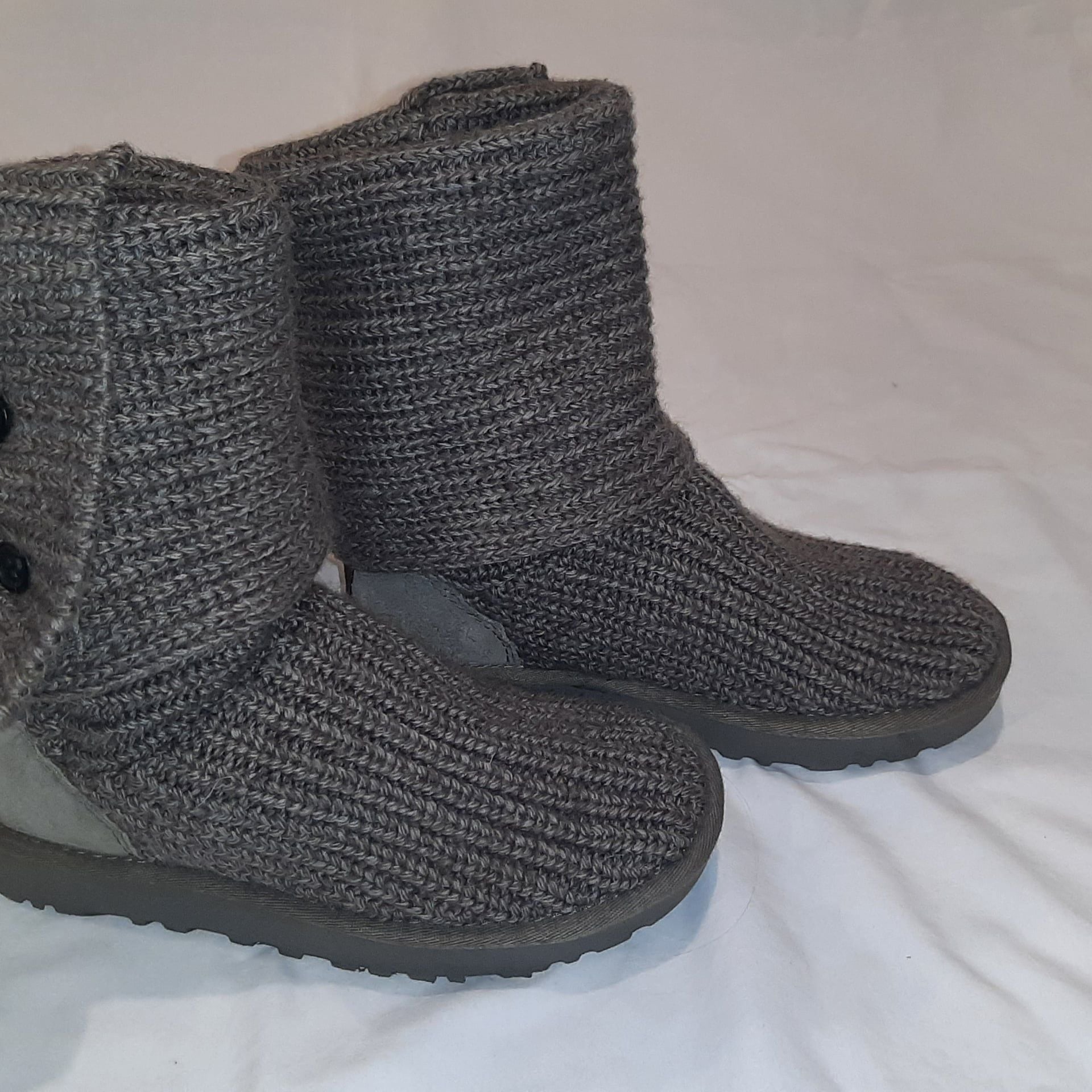 Knit Fold-Over Buttoned Ankle Boots - Charcoal 1