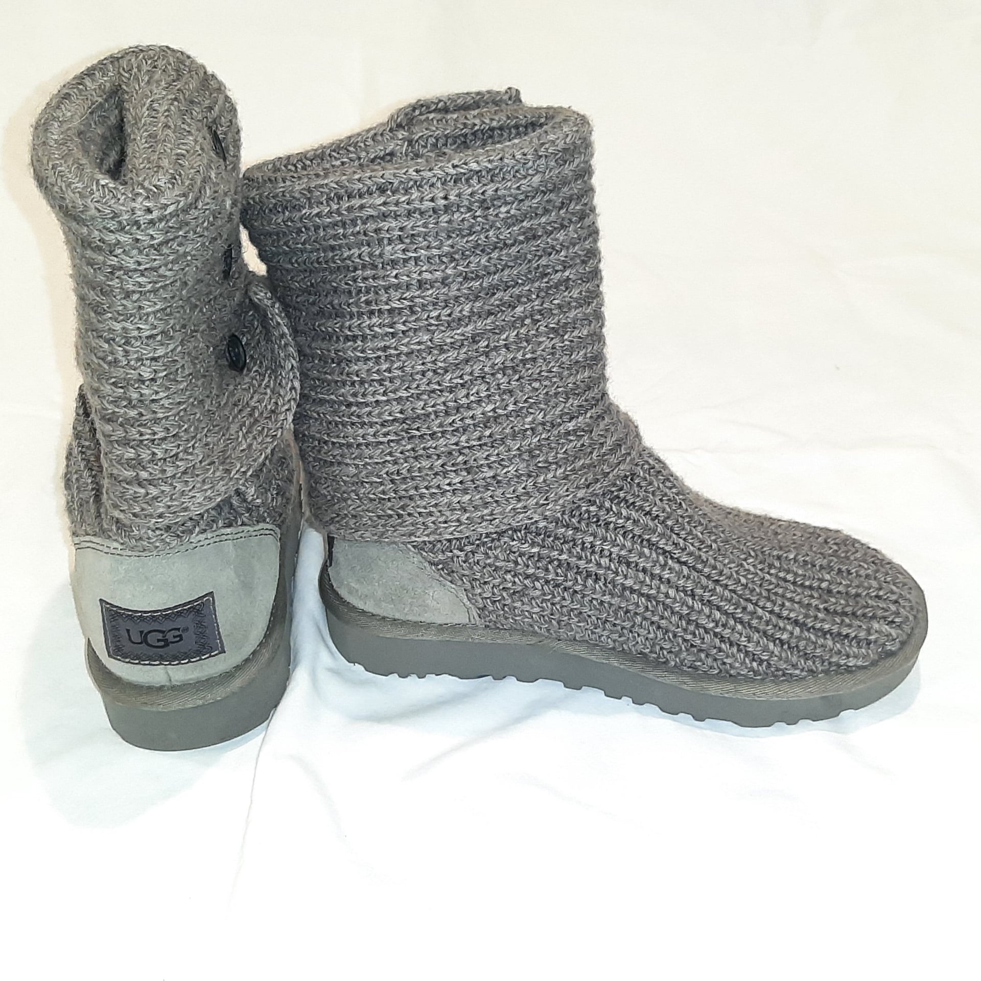 Knit Fold-Over Buttoned Ankle Boots - Charcoal 5