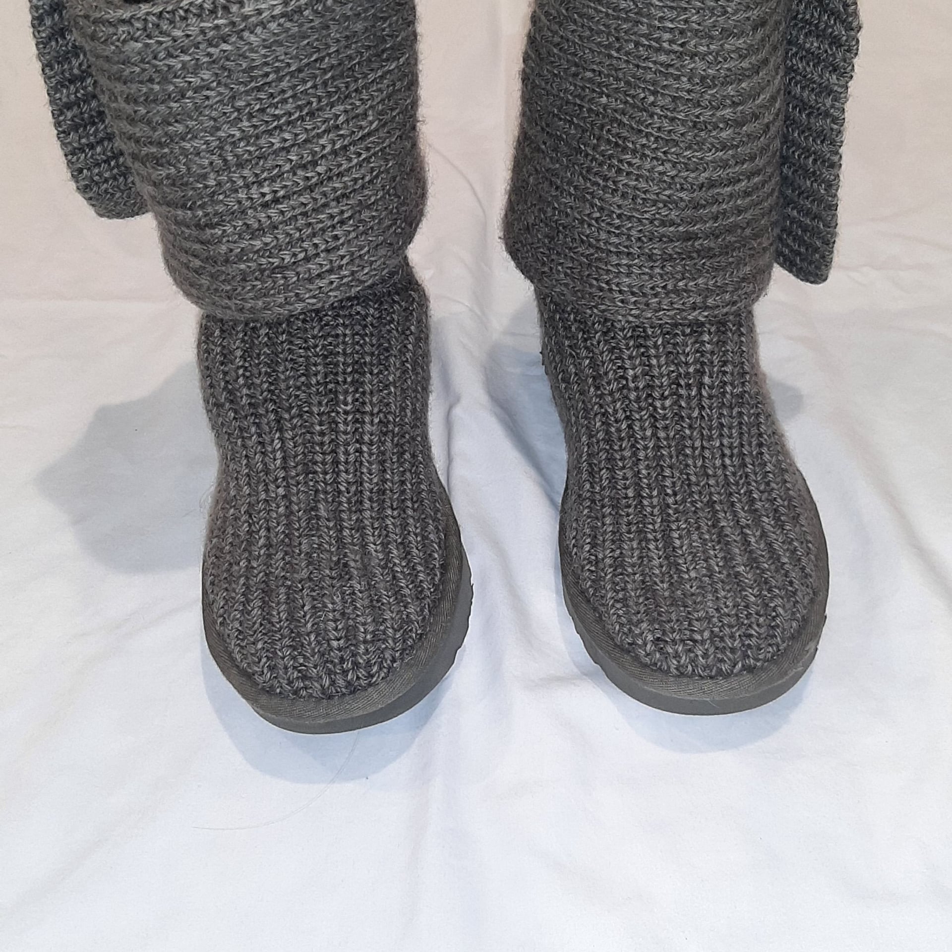 Knit Fold-Over Buttoned Ankle Boots - Charcoal 2