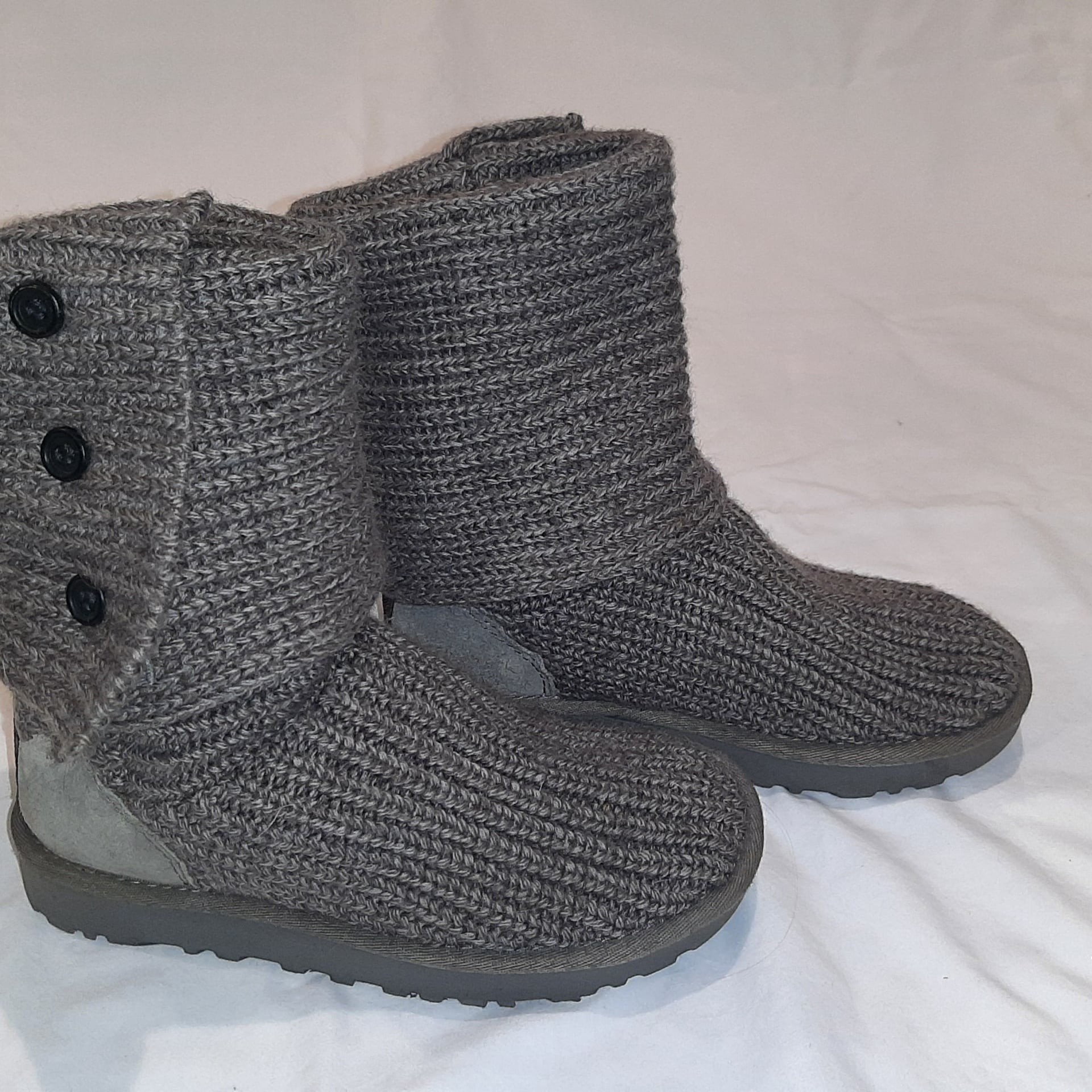 Knit Fold-Over Buttoned Ankle Boots - Charcoal 3