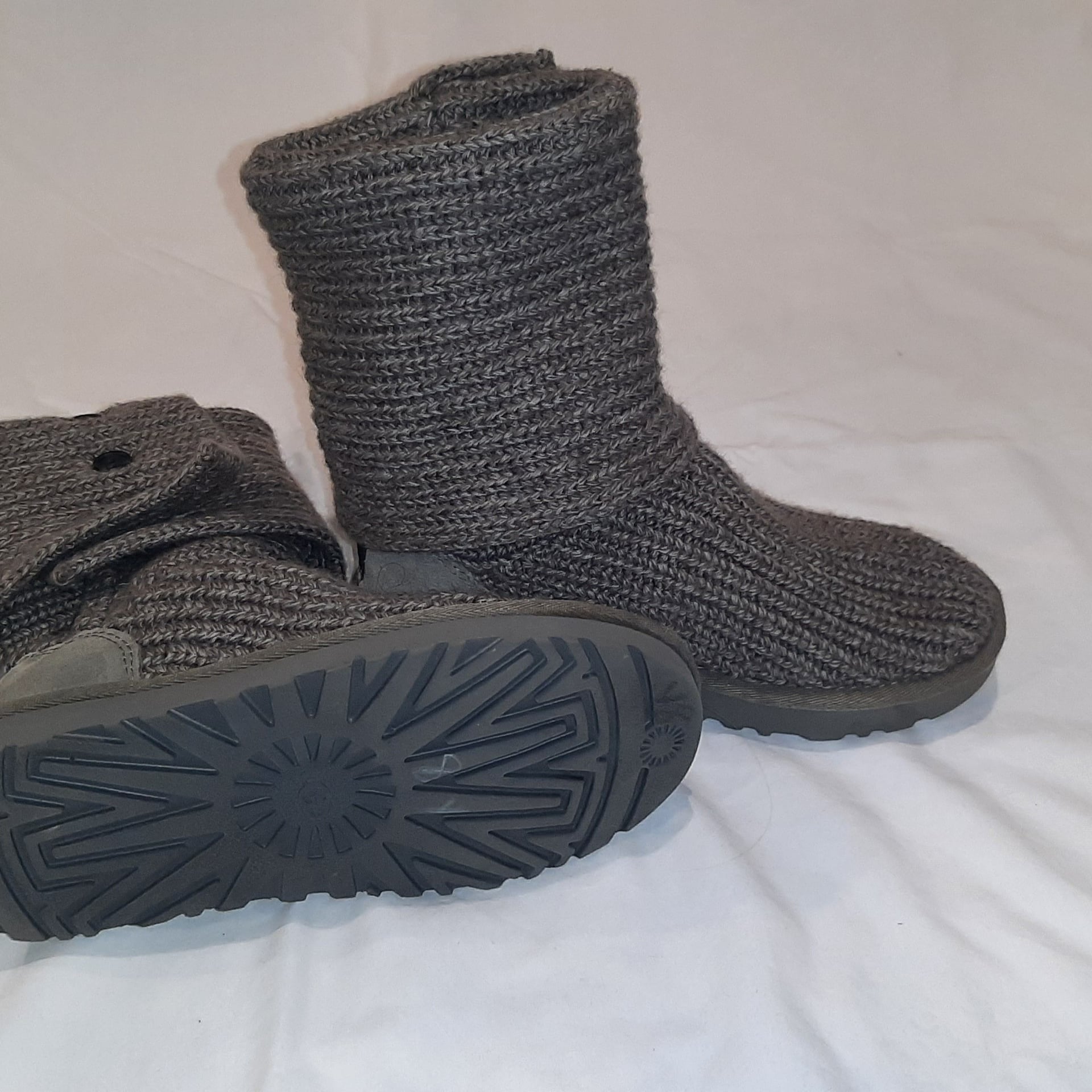 Knit Fold-Over Buttoned Ankle Boots - Charcoal 4