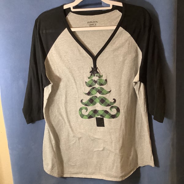 Plaid Christmas Tree Raglan Sleeve Top