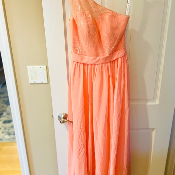 Women's Pink One Shoulder FullLength Chiffon & Lace Bridesmaid Dress Size 0 NWT