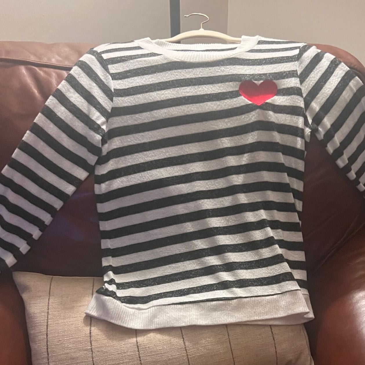 Bobeau Heart Stripe Crewneck Sweater on SALE 1