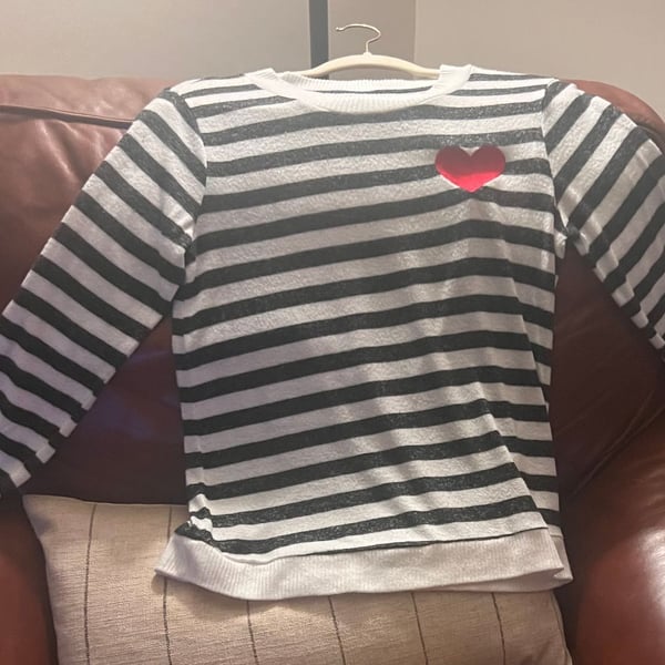 Bobeau Heart Stripe Crewneck Sweater on SALE