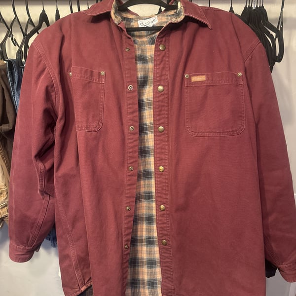 Men's Burgundy Shirt Jacket with Plaid Lining