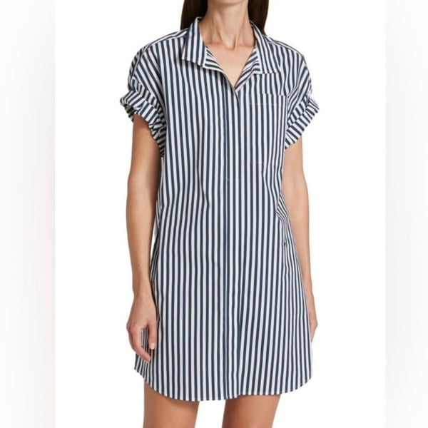 Frame Sheila Striped Organic Cotton-poplin Mini Dress In Multi-colour blue green Size Small