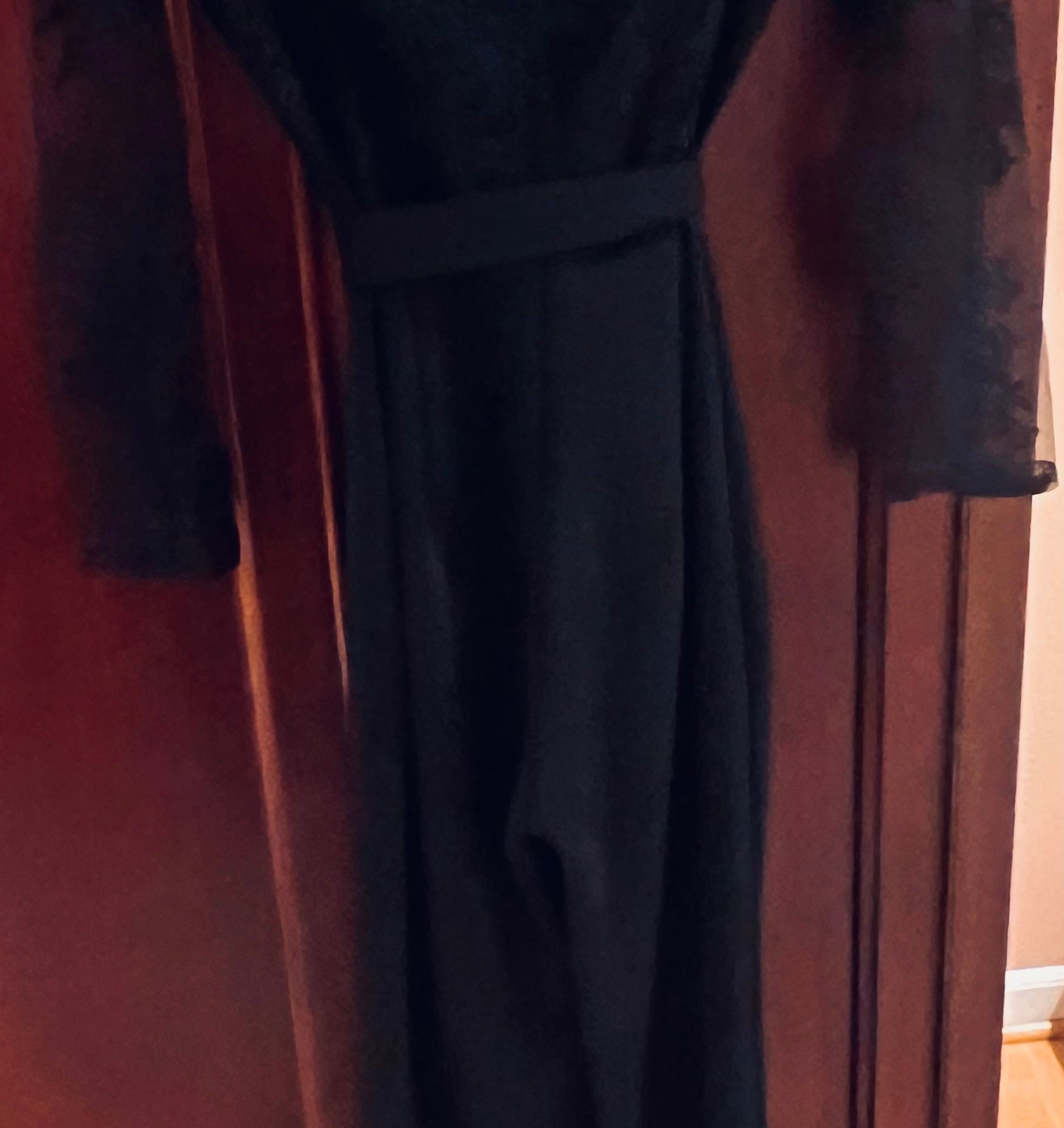 Elegant Black Long-Sleeve Gown with Sheer Details 2
