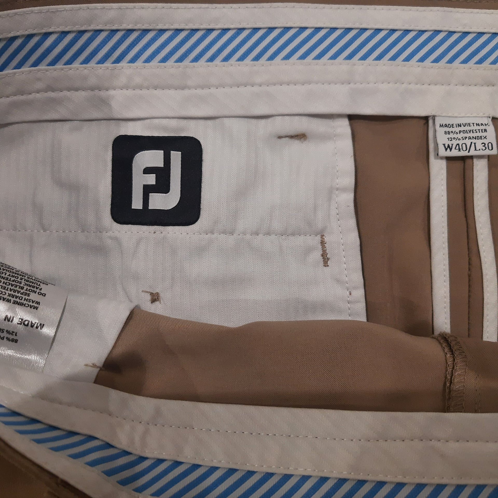 FJ FootJoy Pants Mens 40 Khaki Beige Chino Golf Performance Slacks Straight 40x30 7
