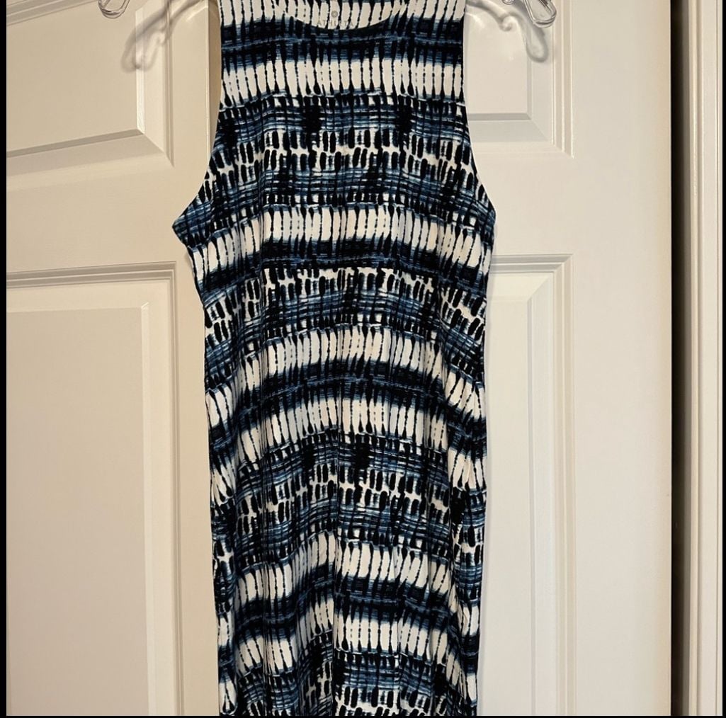 Athleta High Neck Santorini Dress in Blue Ikat Womens Tie Dye Size Small 3