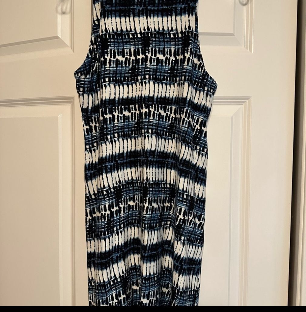Athleta High Neck Santorini Dress in Blue Ikat Womens Tie Dye Size Small 2