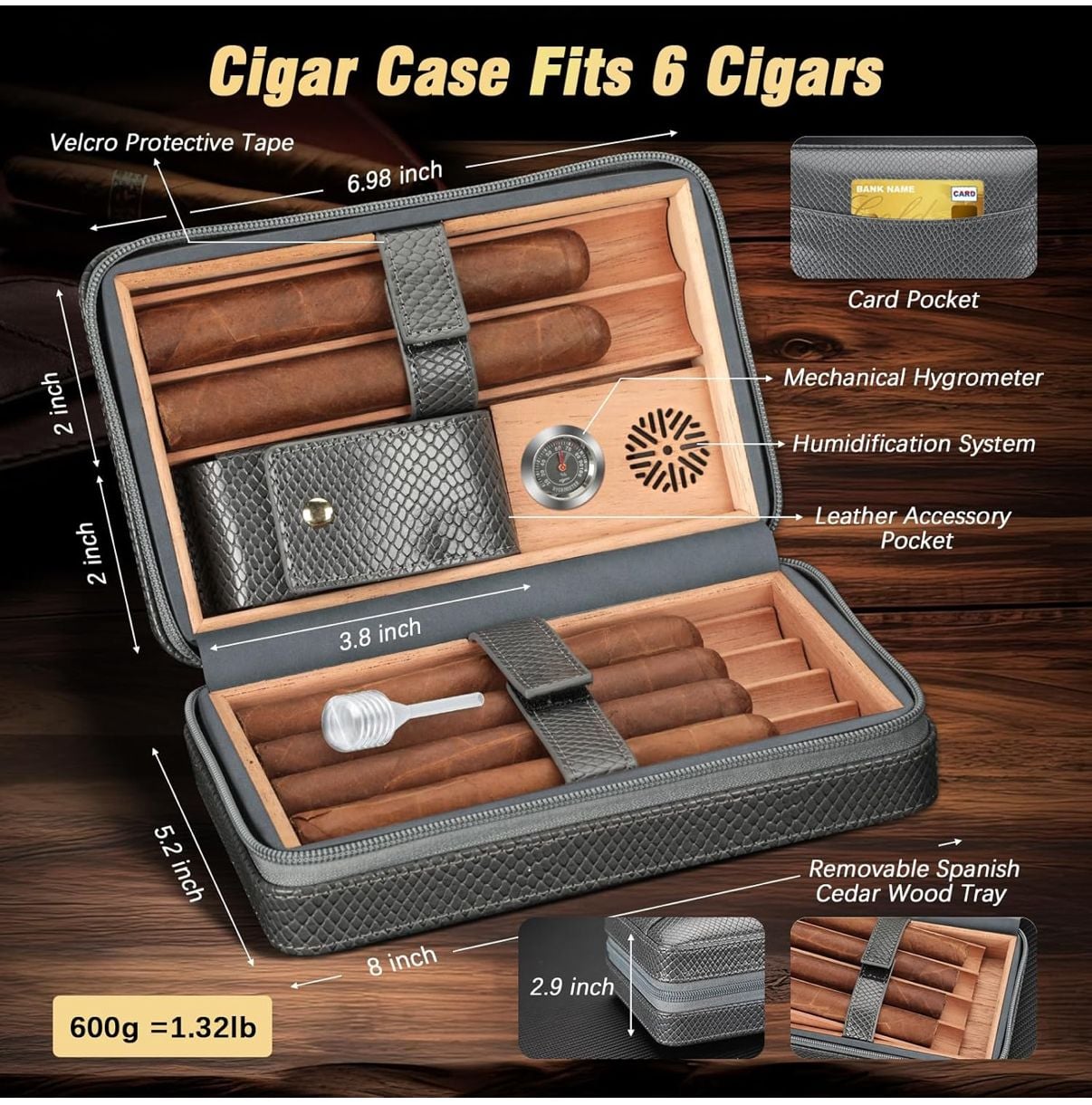 Luxury Leather Travel Cigar Humidor with Accessories 2