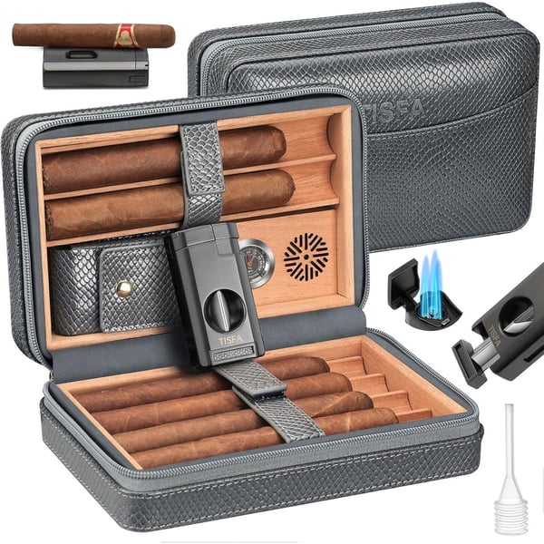 Luxury Leather Travel Cigar Humidor with Accessories