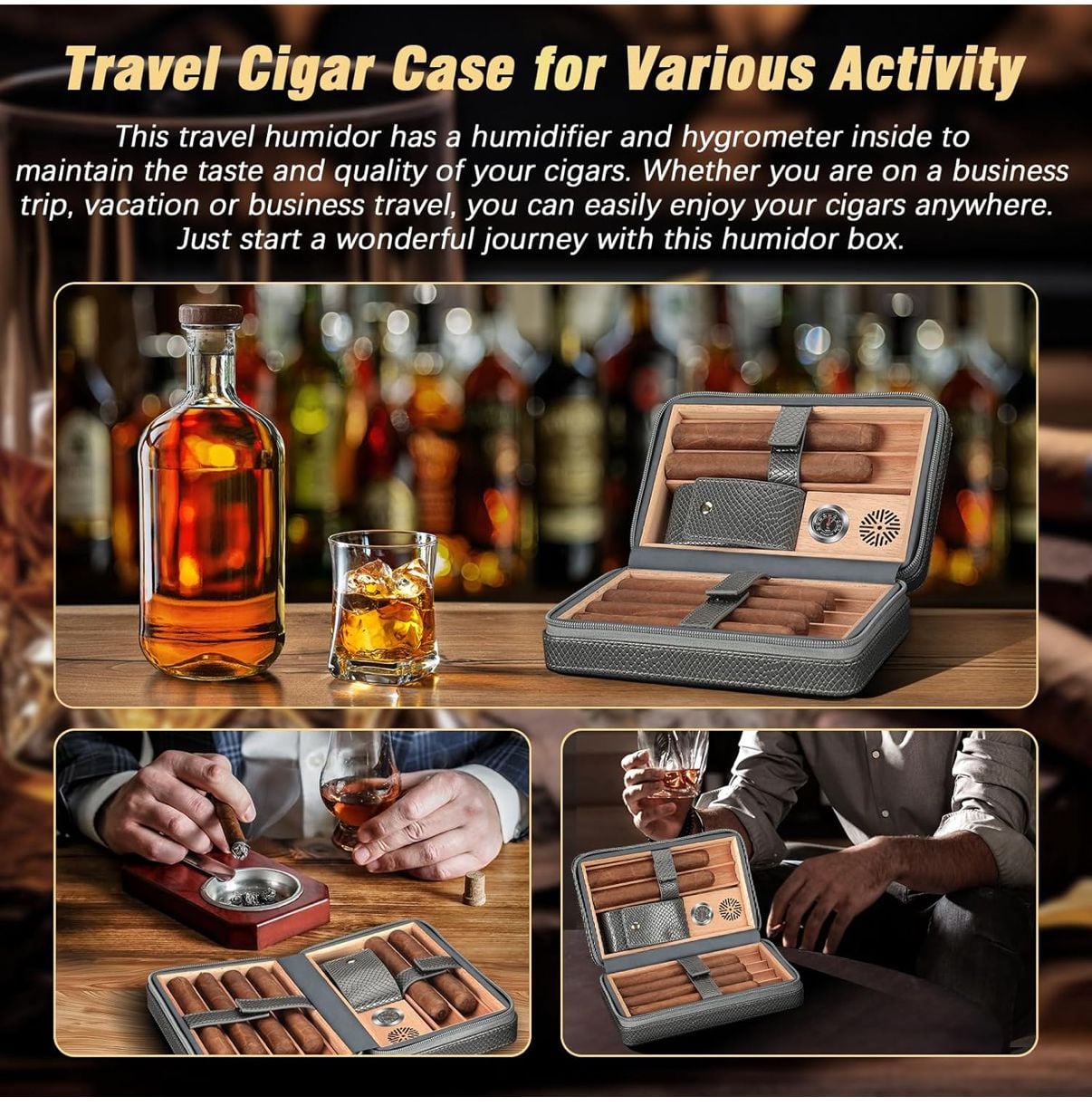 Luxury Leather Travel Cigar Humidor with Accessories 7