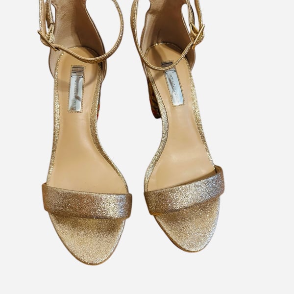 INC Womens Gold Floral Kivah Round Toe Block Heel Buckle Dress Sandals 6.5