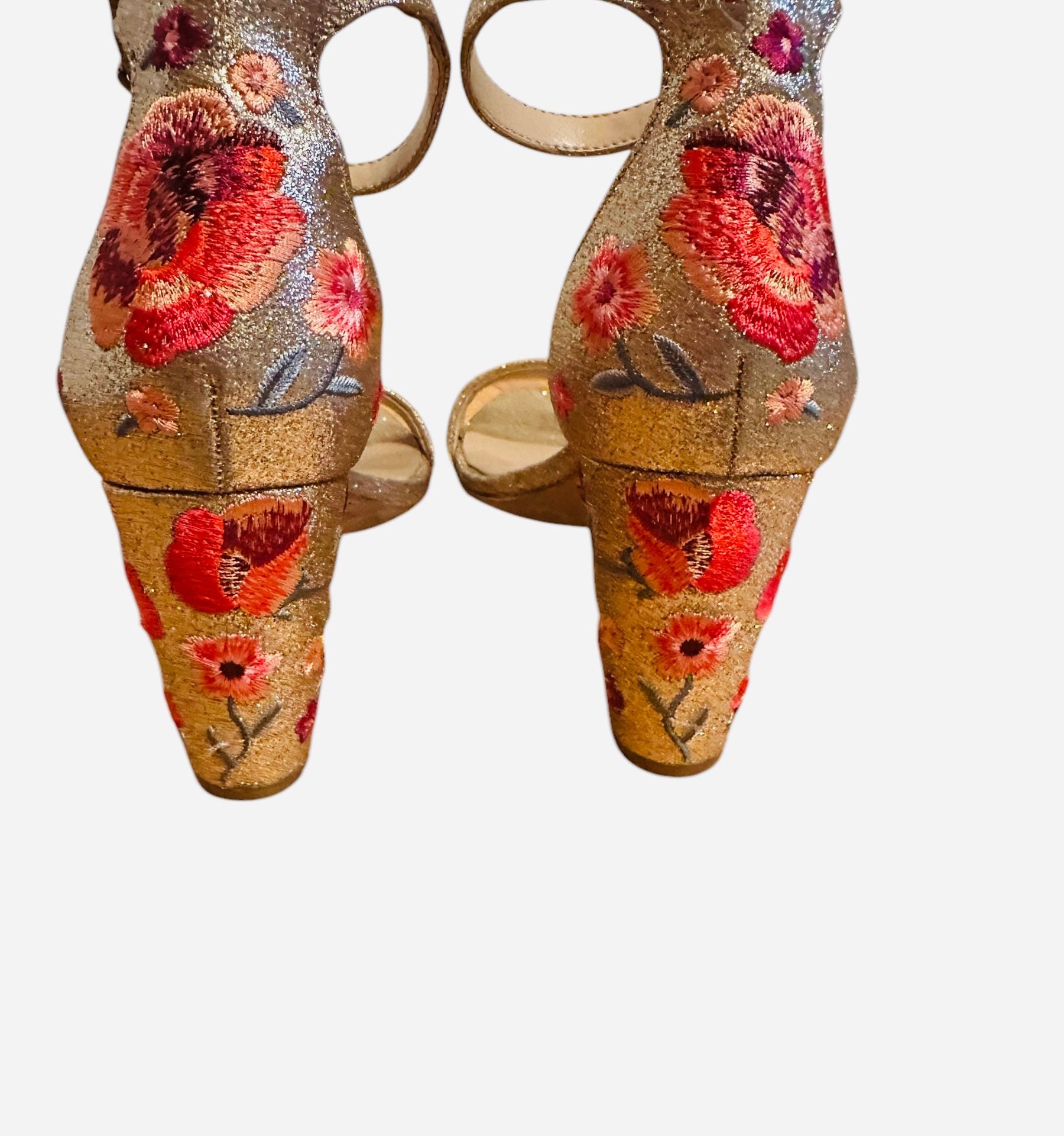 INC Womens Gold Floral Kivah Round Toe Block Heel Buckle Dress Sandals 6.5 4