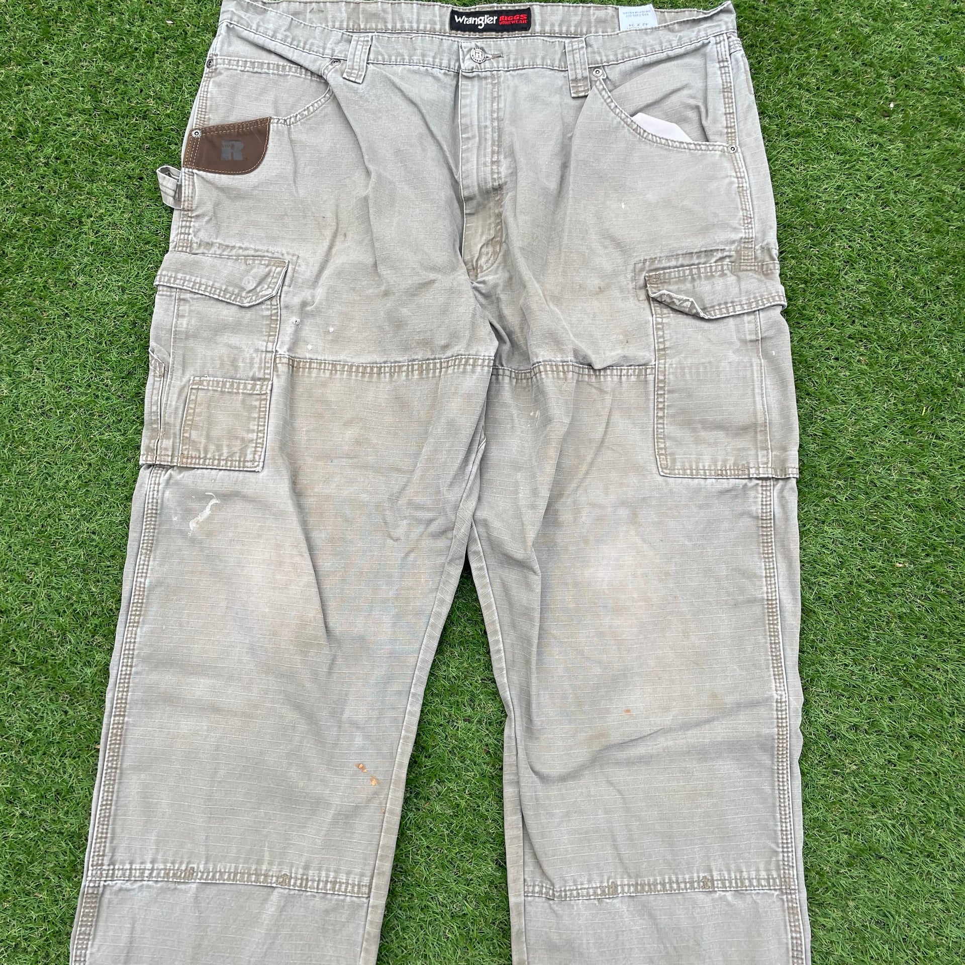 Wrangler Riggs Pants 42x30 Tan Beige Khaki Rip Stop Work Wear WorkWear Leather 2