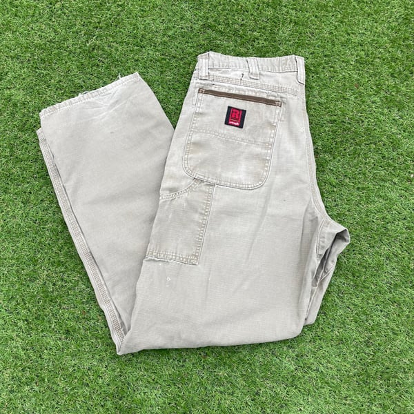Wrangler Riggs Pants 36X34 Tan Beige Khaki Rip Stop Work Wear WorkWear Leather